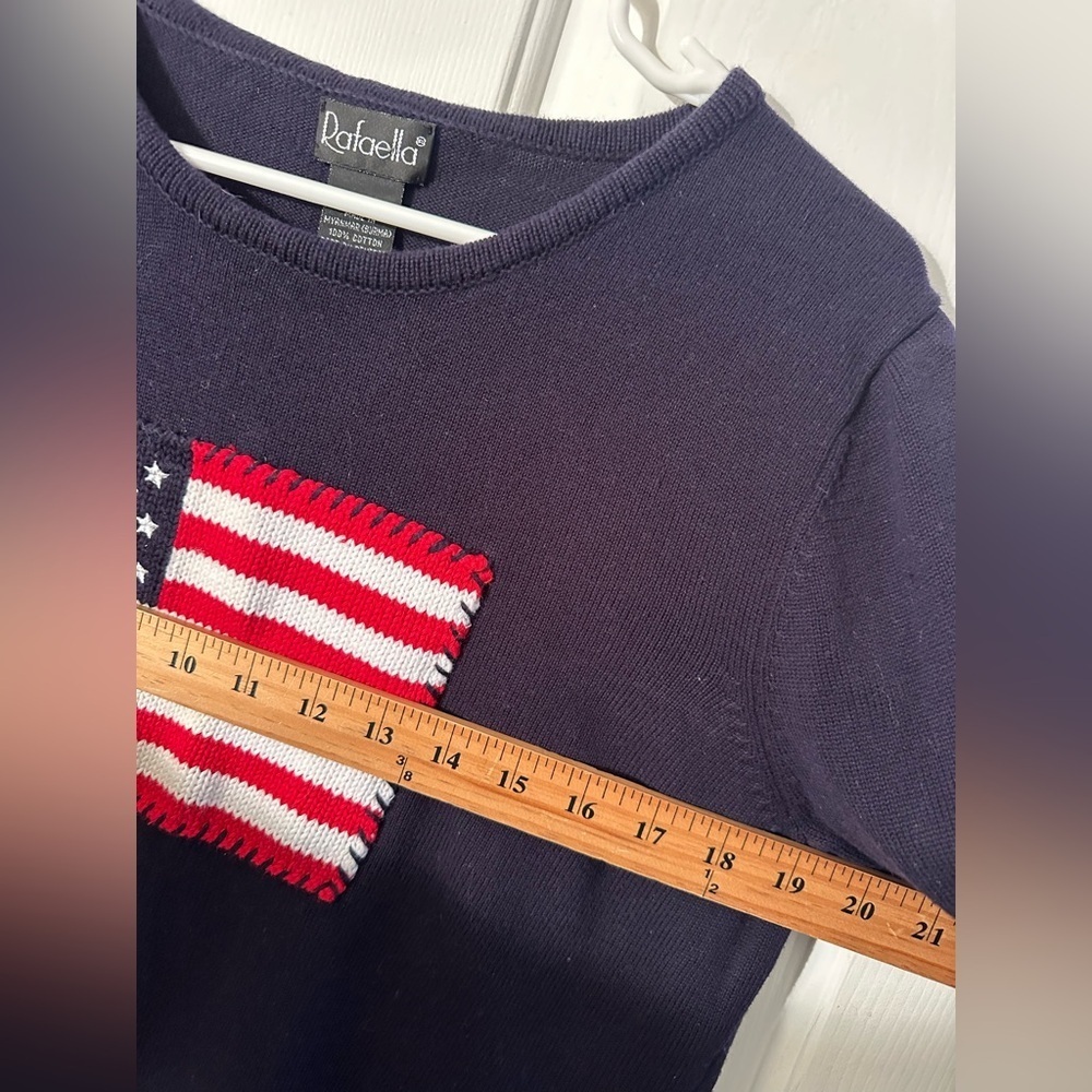 VINTAGE AMERICAN US Flag Patriotic 250th Anniversary Flag Navy Knit Sweater XL - Picture 5 of 8